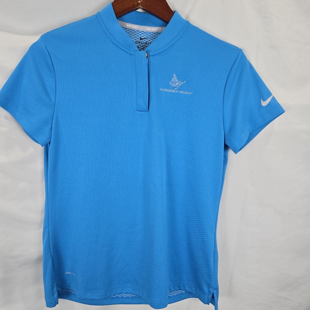 Nike Golf Dri Fit Women's Medium Short Sleeve Top Blue Monarch Beach 1/4 Zip